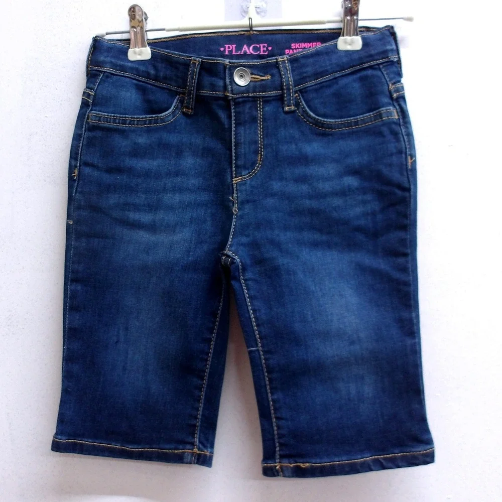 The Childrens Place Girls Dark Wash Denim Skimmer Bermuda Shorts Size6x/7 #26297